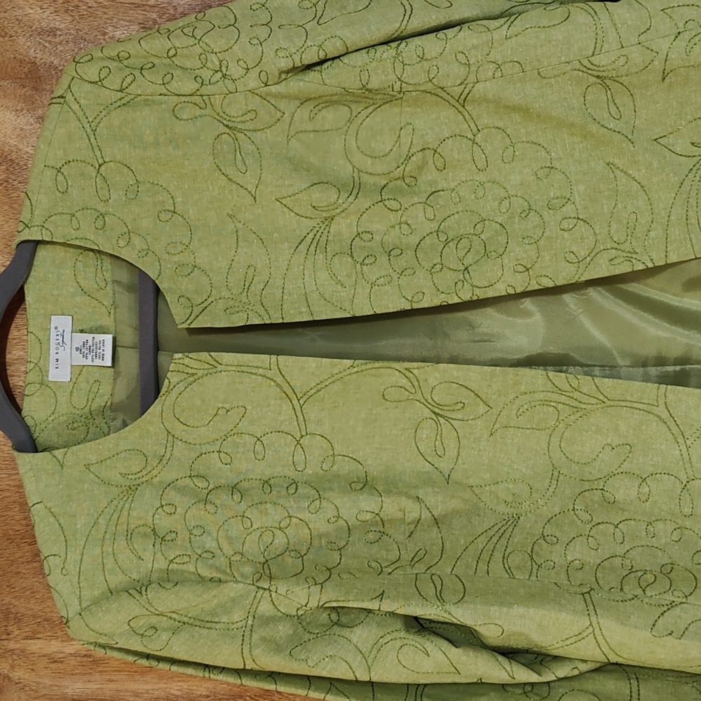 Kim Rogers Signature Open Front Jacket Lime Green Embroidered Linen Blend 10 - Picture 2 of 9